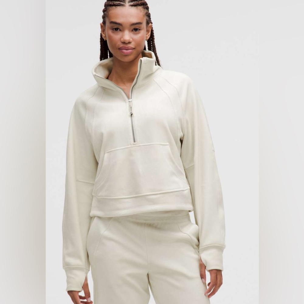 🌼LULULEM🍋N Scuba Oversized 1/2 Zip Funnel Kneck sweatshirt Bone M/L